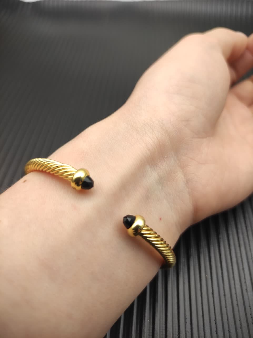David Yurman Gold Tone Black Bead Cuff Bracelet David Yurman Gold Tone Black Bead Cuff Bracelet